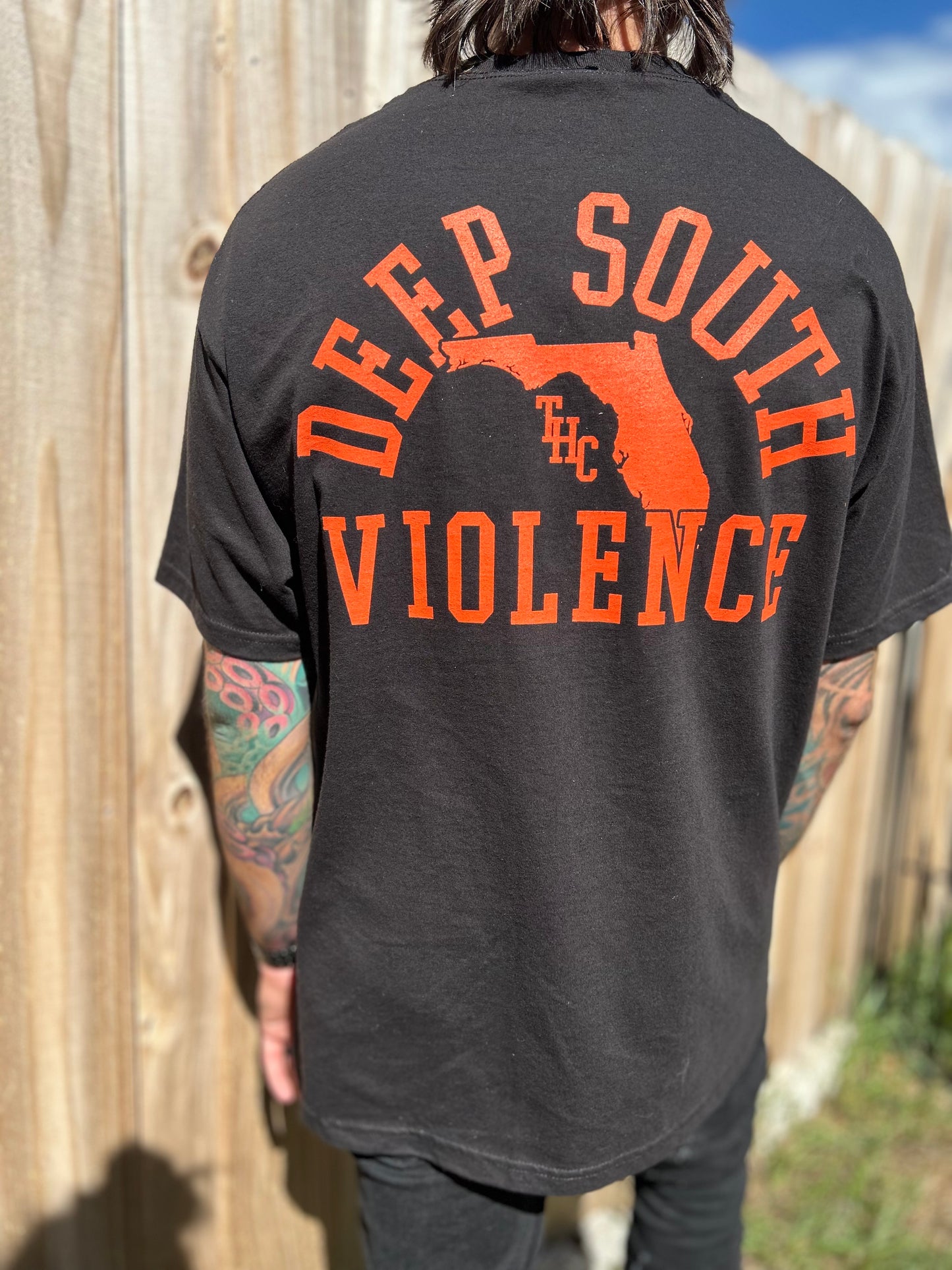 Black Deep South Violence Shirt (Orange Ink)