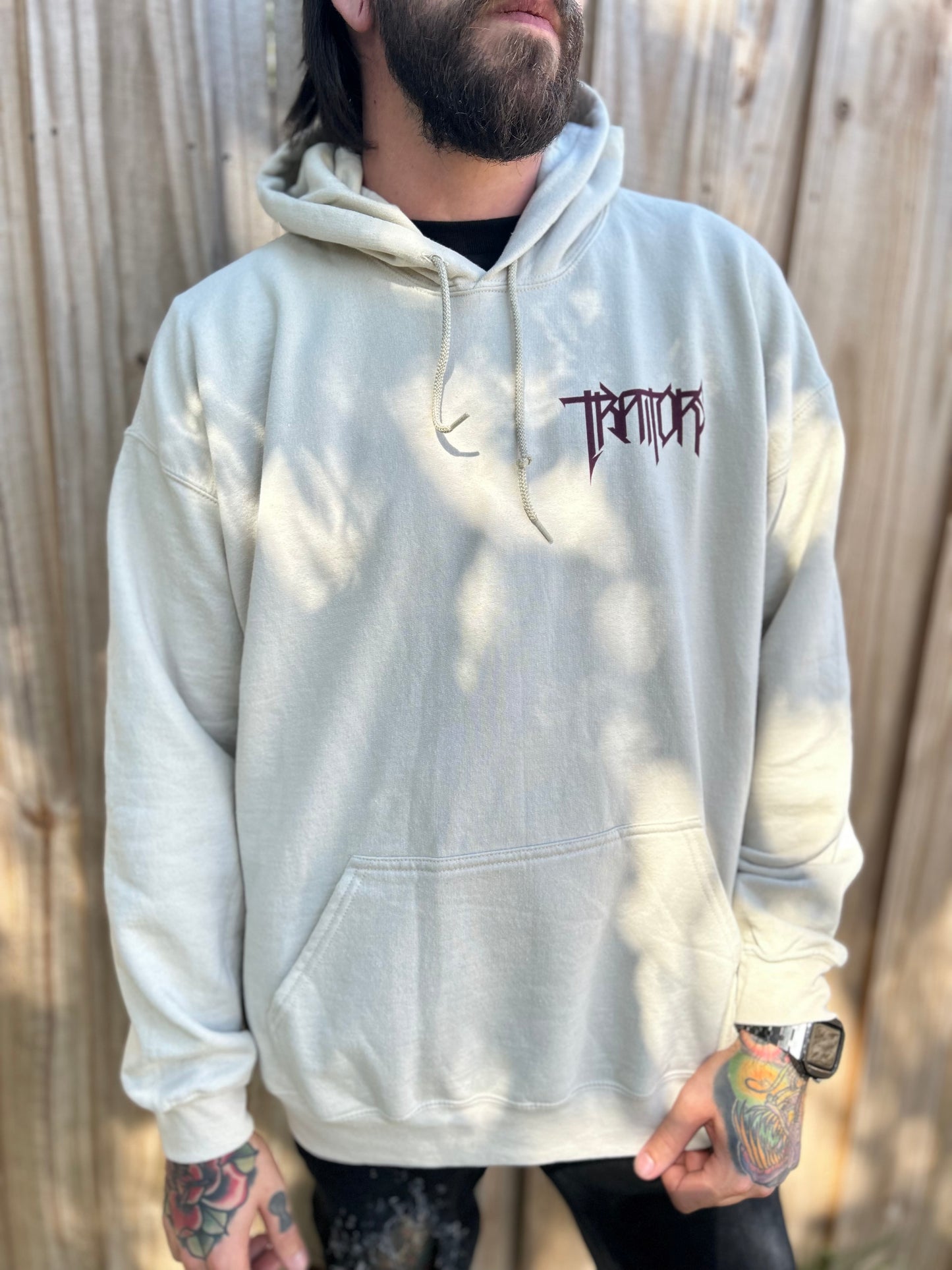 Traitors Spiked Bats Hoodie (Off White W/ Maroon Ink)